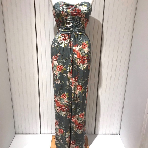 Boho Sleeveless Sage & Coral Jumpsuit - Picture 1 of 2